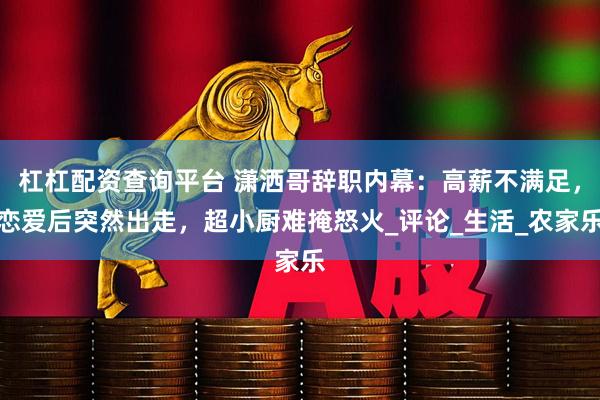 杠杠配资查询平台 潇洒哥辞职内幕：高薪不满足，恋爱后突然出走，超小厨难掩怒火_评论_生活_农家乐